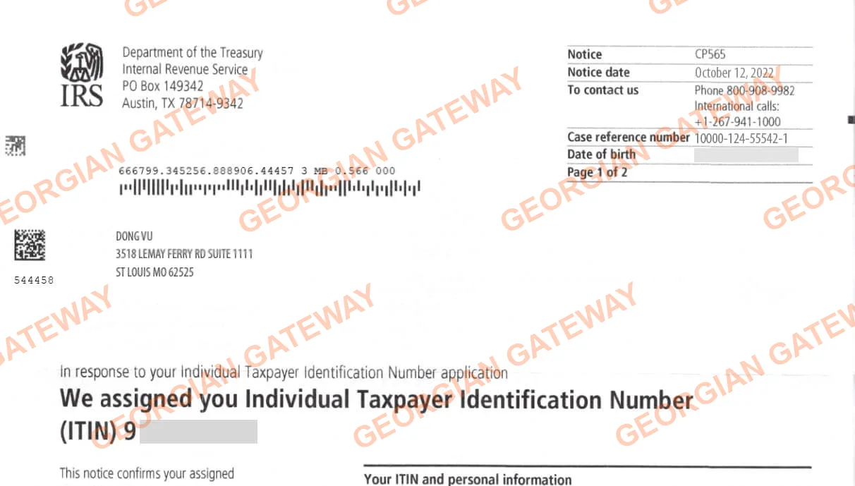 Lettre ITIN CP565 de l'IRS