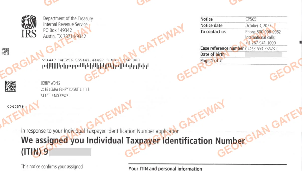 Lettre ITIN CP565 de l'IRS