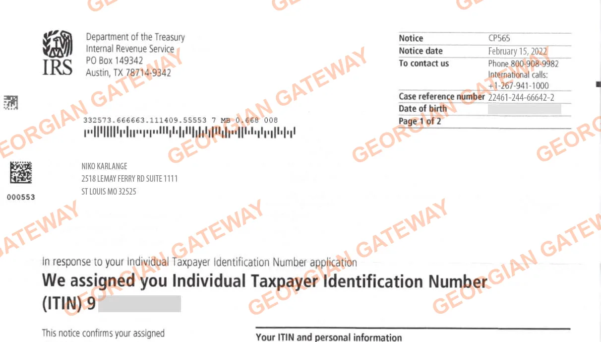Lettre ITIN CP565 de l'IRS